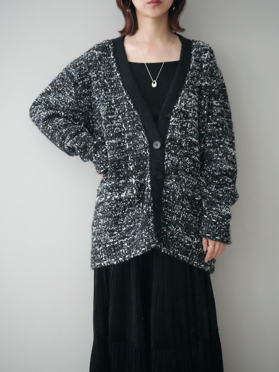 [予約]モールネップニットカーディガン/black