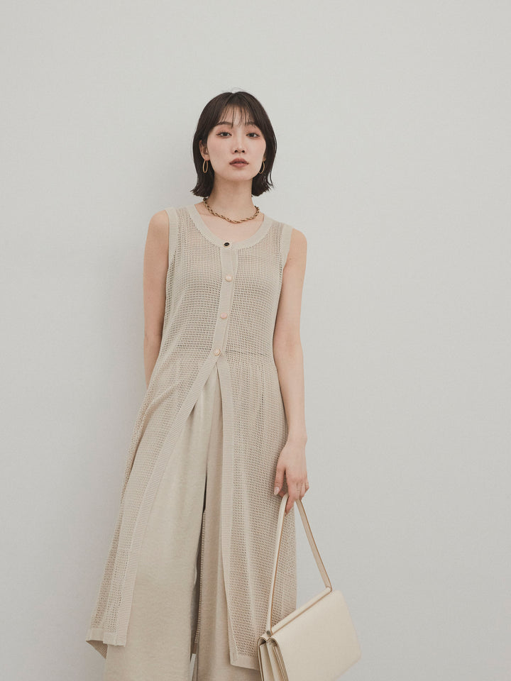 [SET]アソートボタンニットロングジレ+サテンイージーパンツ(2set)