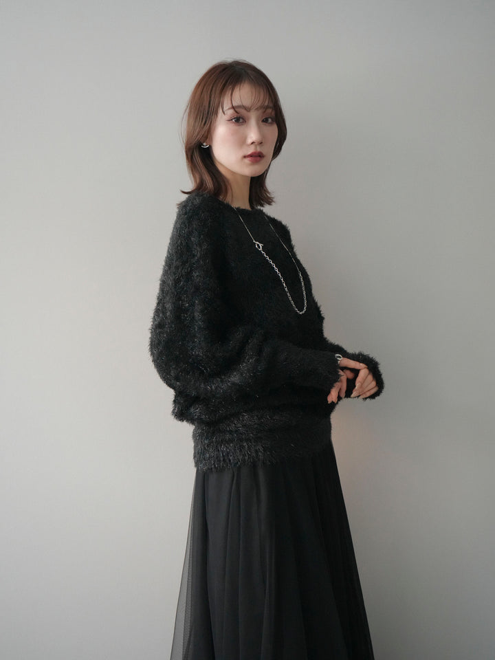 [予約]ラメシャギードルマンニットプルオーバー/black