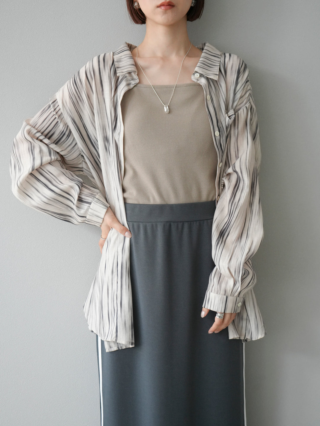 [予約]マルチWAYニュアンス柄オーバーシャツ/ベージュ