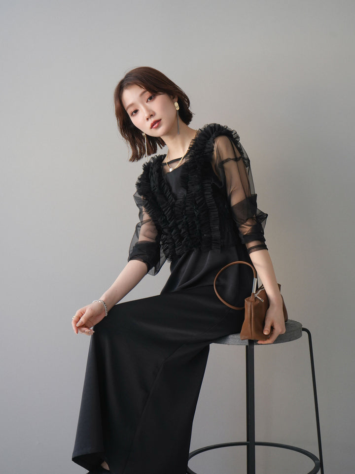 [予約]チュールフリルアンサンブルキャミソールドレス 3点SET/black