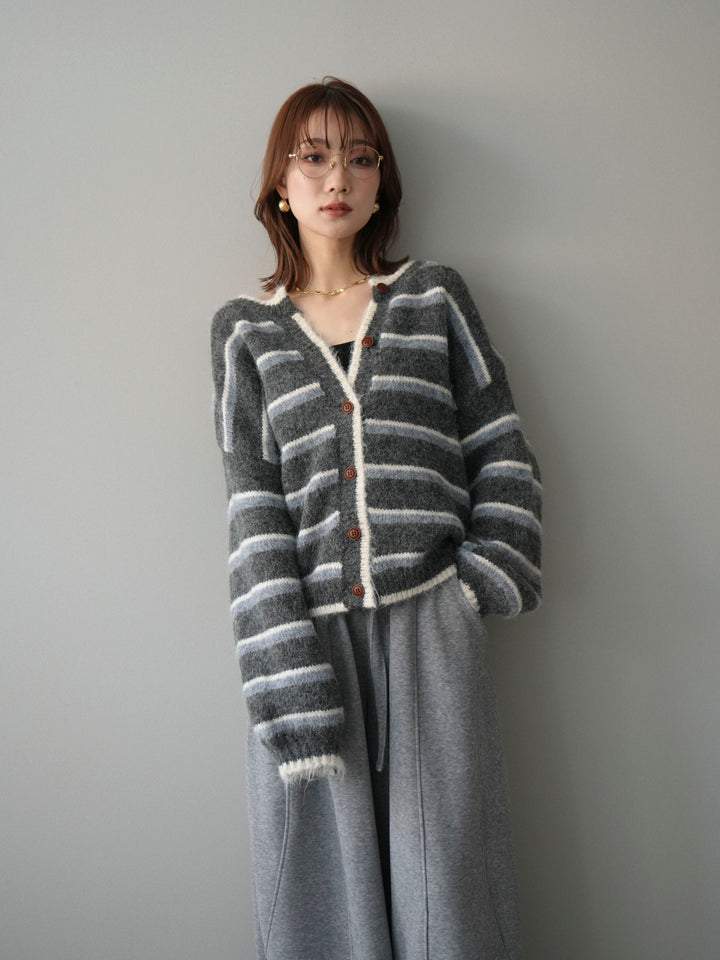 [SET]ウールタッチ配色ボーダーニットカーディガン+選べるアクセセット(2set)