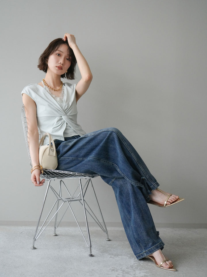 [予約]フロントツイストリブトップス/blue