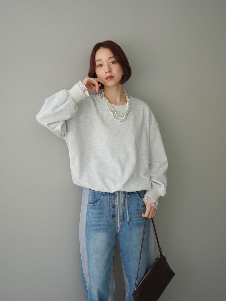 [予約]袖レースカットバルーンプルオーバー/oatmeal