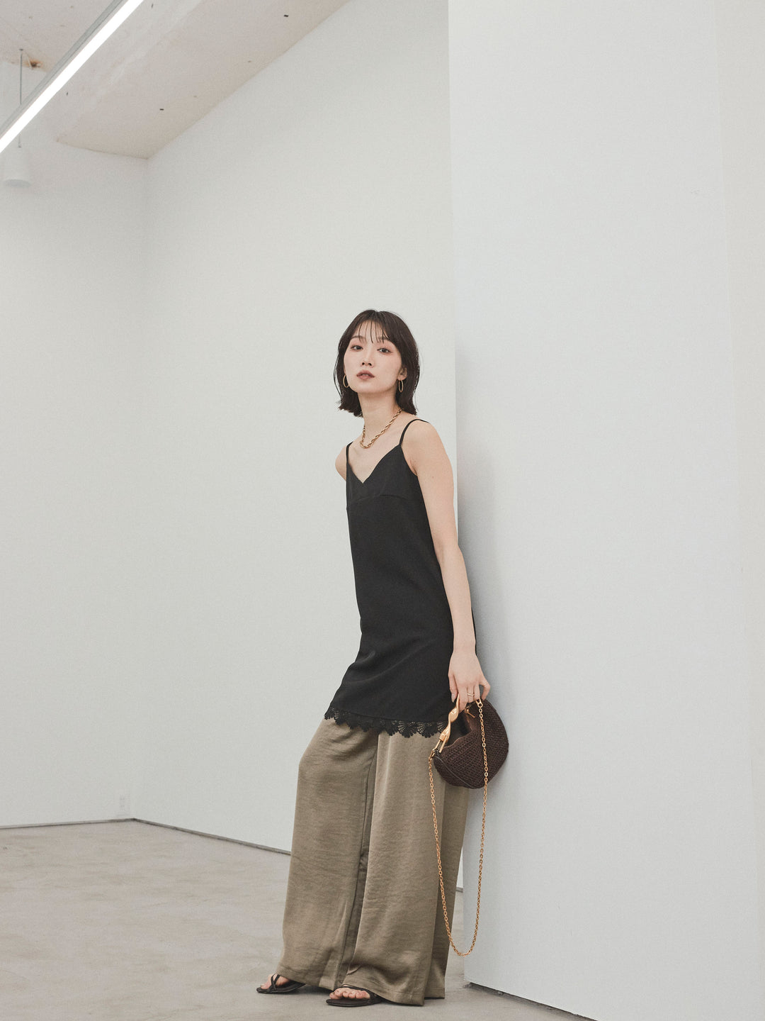 [予約]サテンイージーパンツ/カーキ