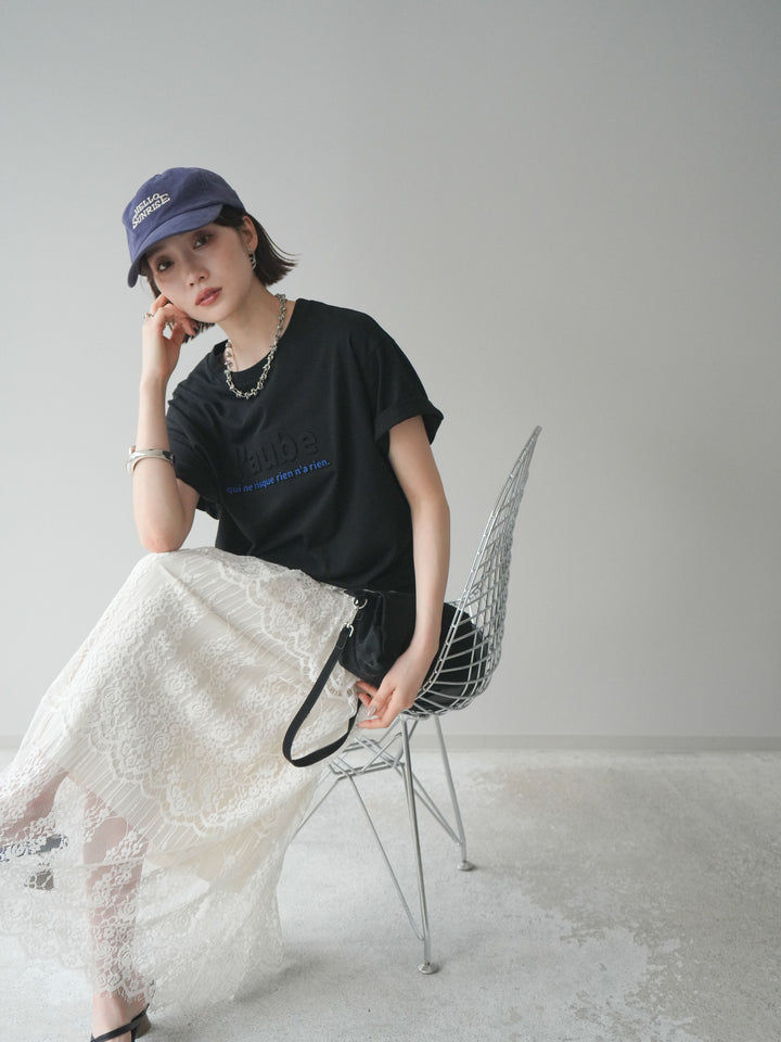 [SET]エンボスロゴTEE+裏プリーツ総レースロングスカート(2set)