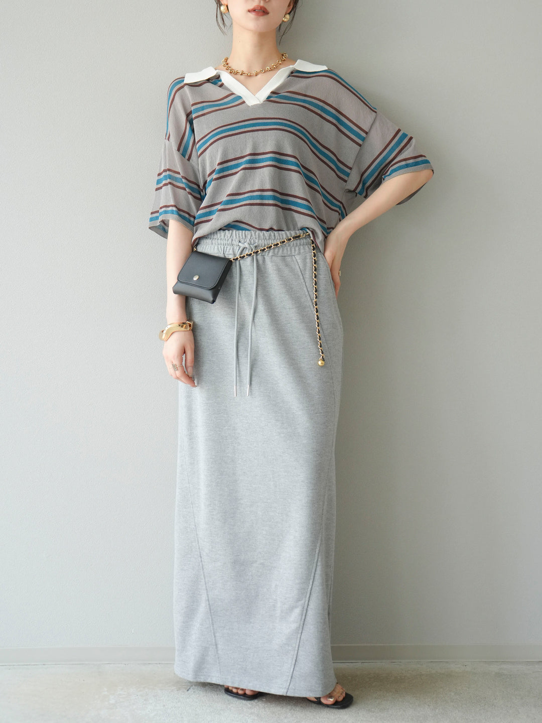 [予約]シアーポロニットプルオーバー/グレーボーダー