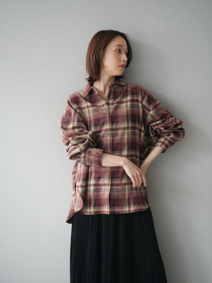 [予約]マルチウェイチェックシャツ/bordeauxbeige