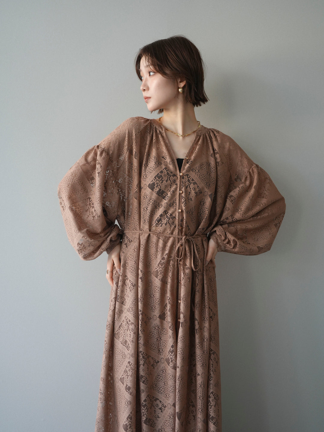 [SET]シアーレースロングガウン+シアーレースイージーパンツ(2set)