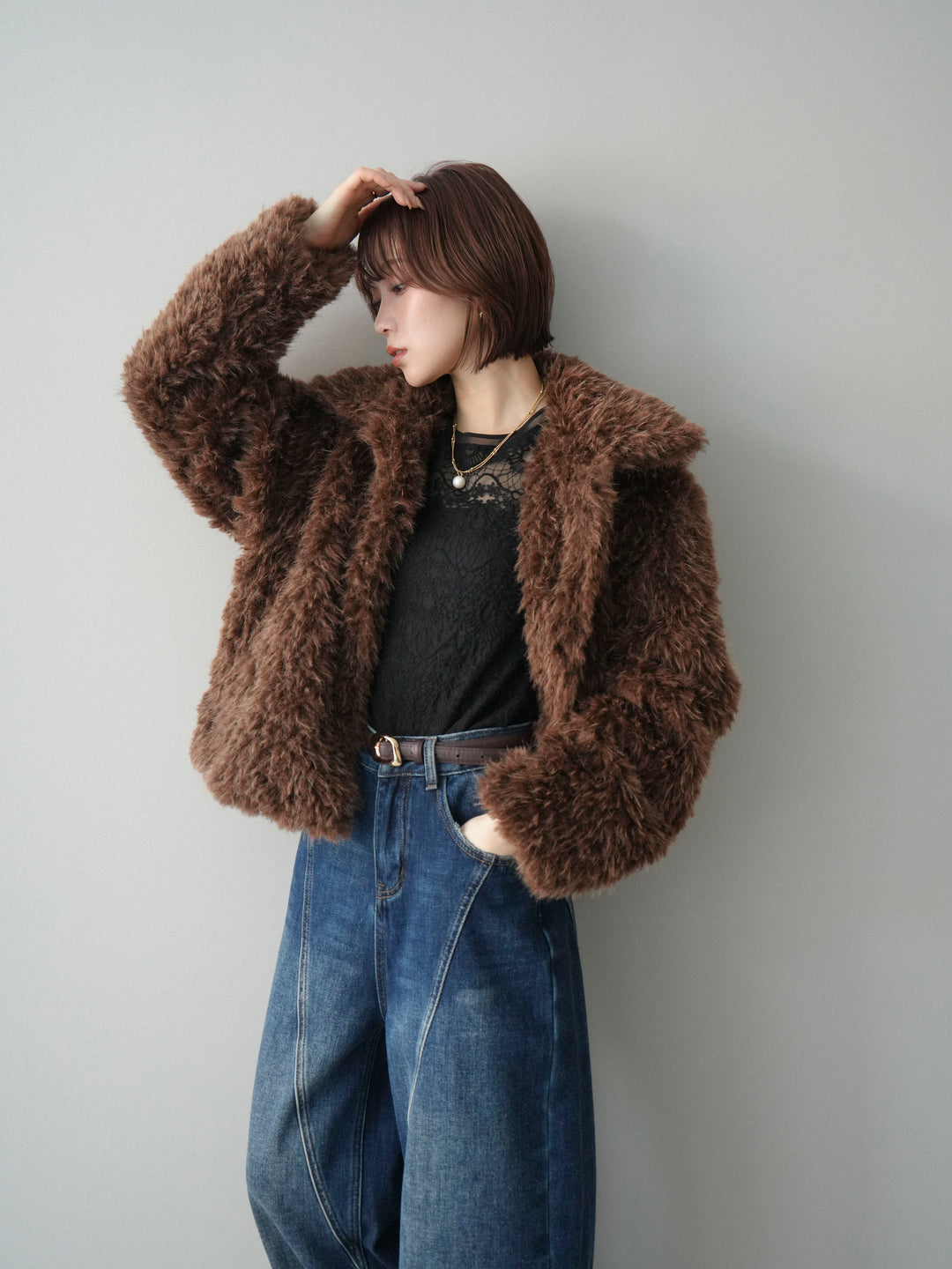 [SET]フェイクファー襟付きショートブルゾン+フェイクファー襟付きショートブルゾン(2set)