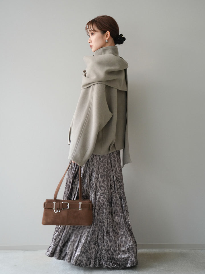 [予約]レオパードベロアワッシャーロングスカート/gray