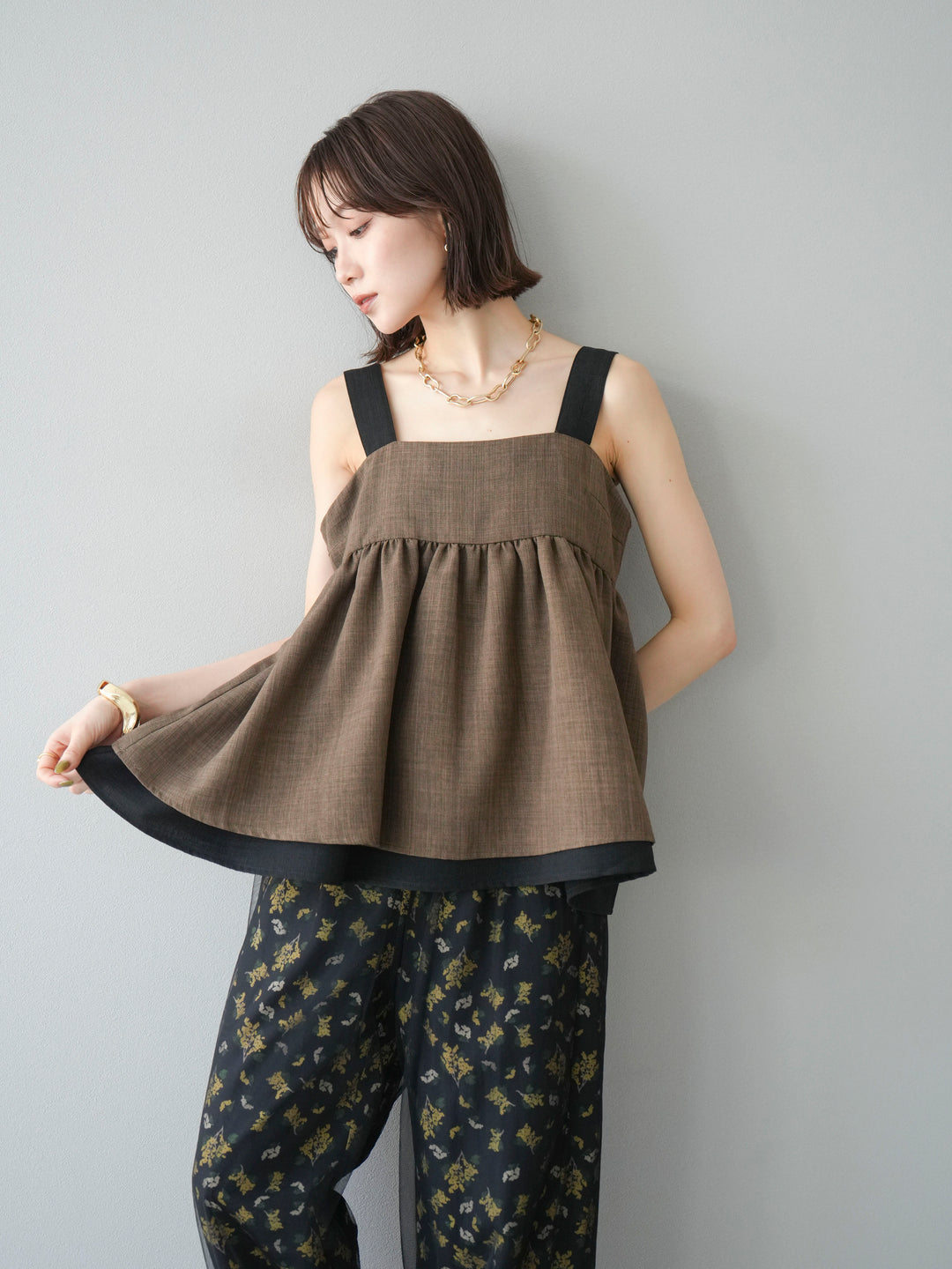 [SET]リネンライク配色フレアタンクトップ+選べるアクセセット(2set)