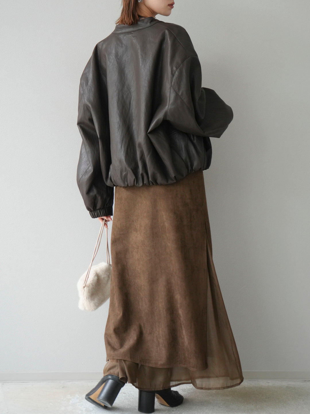 [予約]サイドスリットスウェードドッキングシフォンスカート/ブラウン