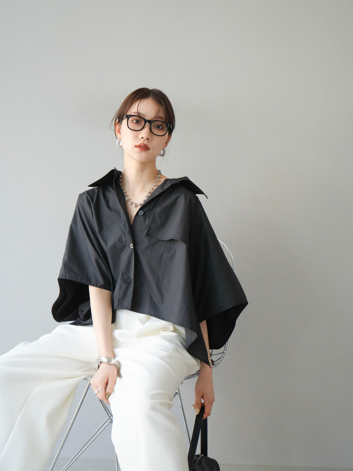 [SET]ポンチョショートシャツ+リネンライクイージーワイドパンツ(2set)