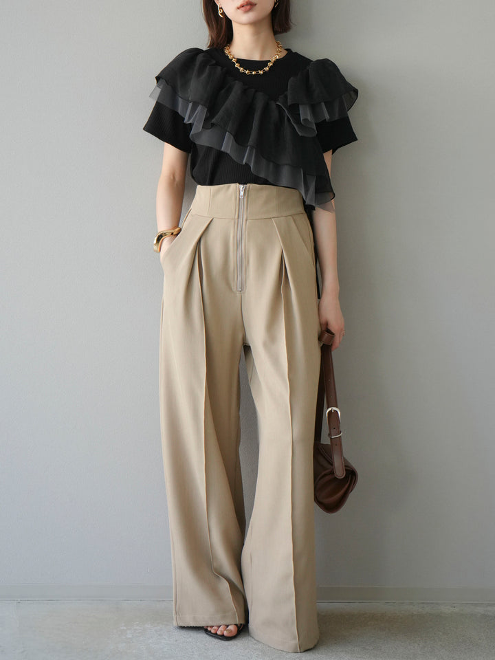 [予約]アシメフリルドッキングカットソー/ブラック