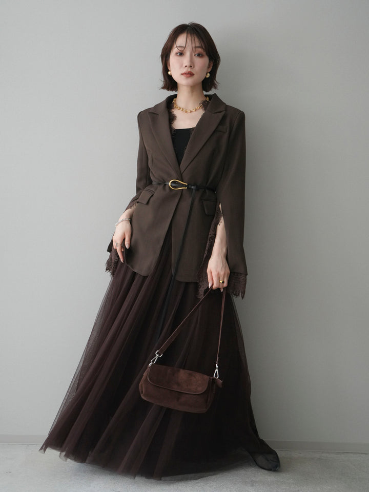 [SET]レースレイヤードスリットジャケット+チュールボリュームスカート(2set)