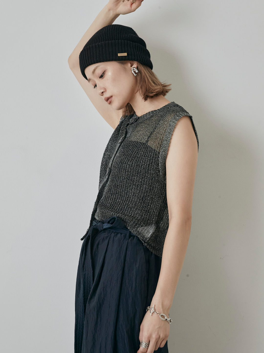 [予約]コードラメニットベスト/ブラック