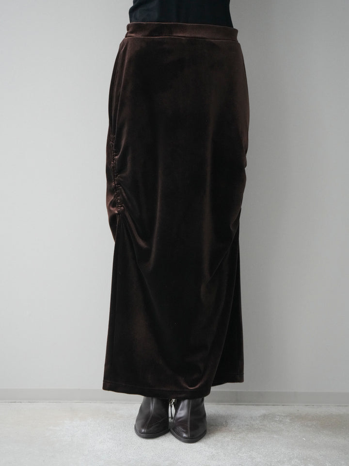 [予約]ギャザーベロアスカート/brown