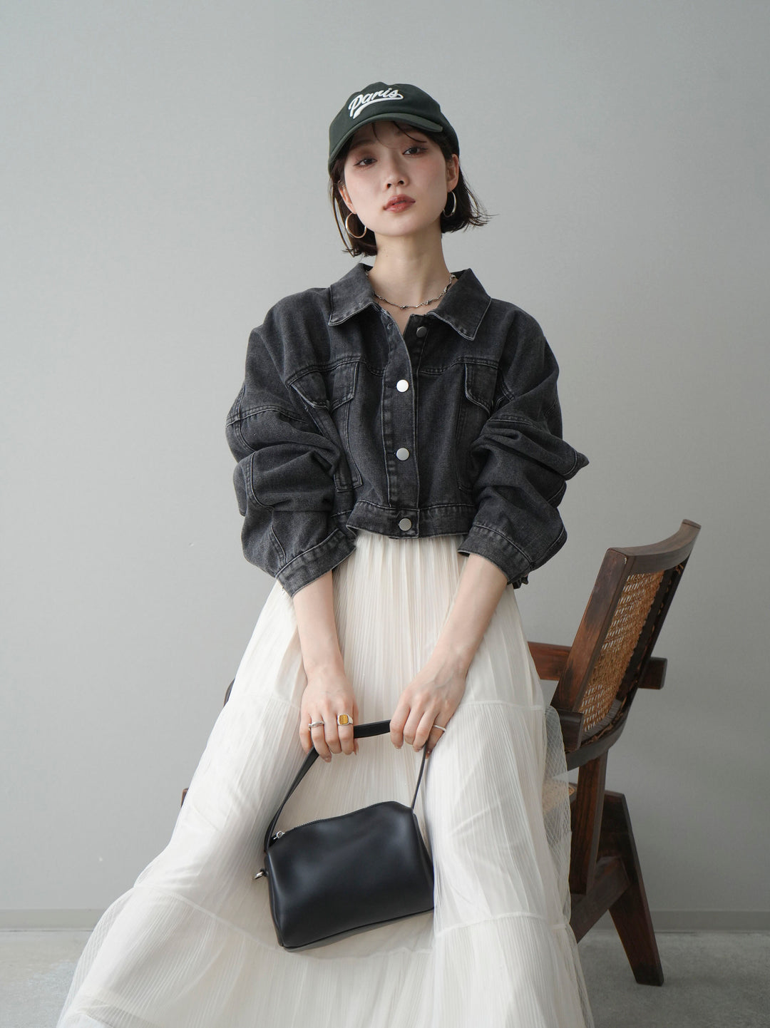 [SET]デニムショートシャツジャケット+ラメプリーツレイヤードチュールロングスカート(2set)