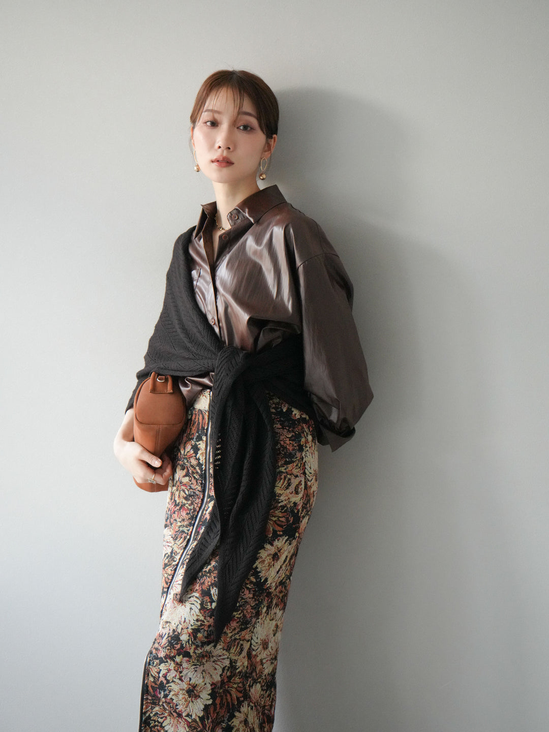 [予約]フェイクレザーシャツ/ブラウン