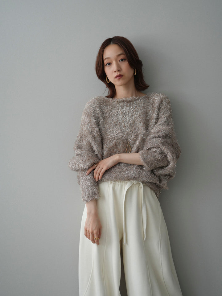 [予約]ラメシャギードルマンニットプルオーバー/beige