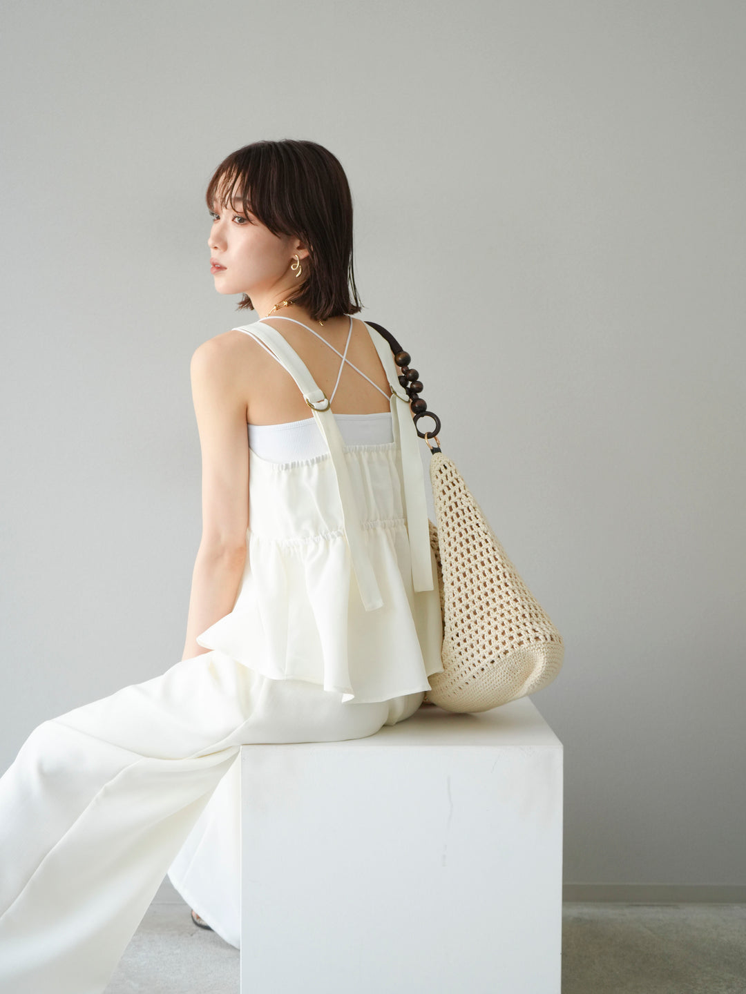 [SET]リネンライクビスチェ+リネンライクイージーワイドパンツ(2set)