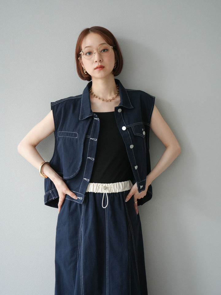 [SET]ステッチコットンツイルベスト＆スカートSET UP(2set)