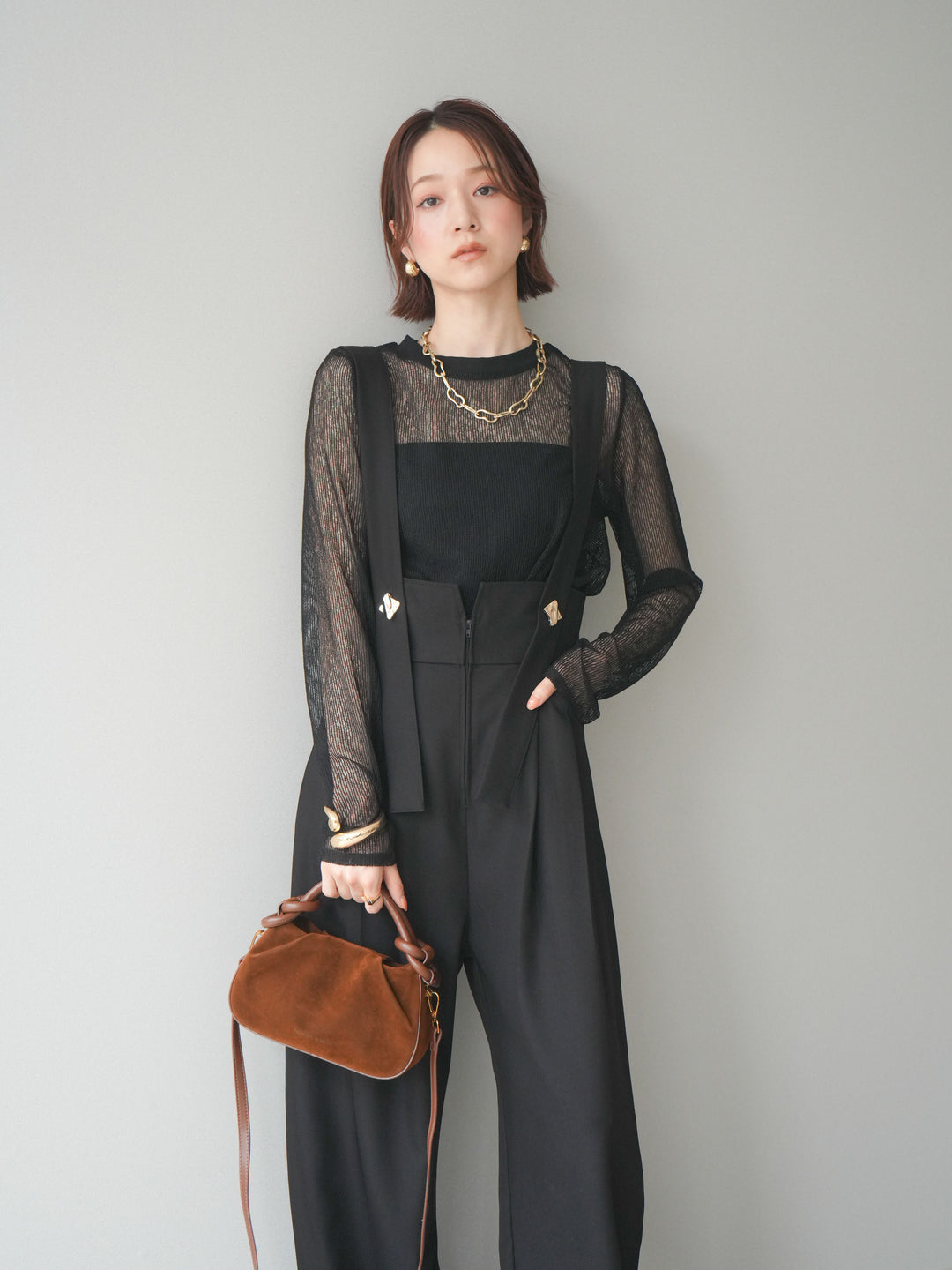 [予約]シアーストライプメッシュトップス/black