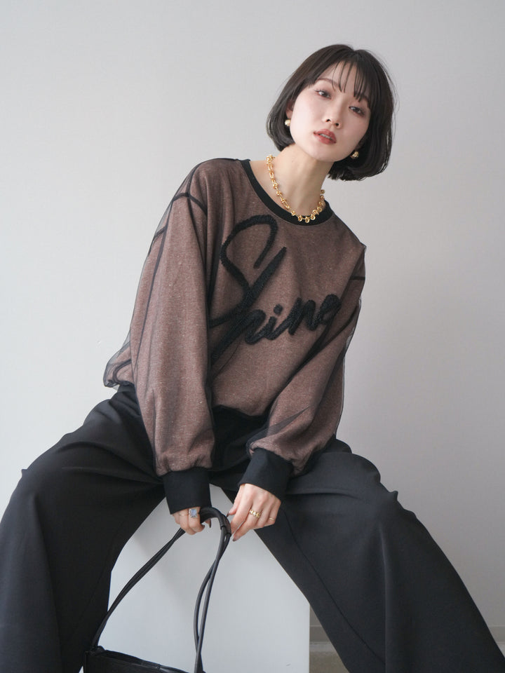 [予約]チュールレイヤードロゴスエットプルオーバー/brown