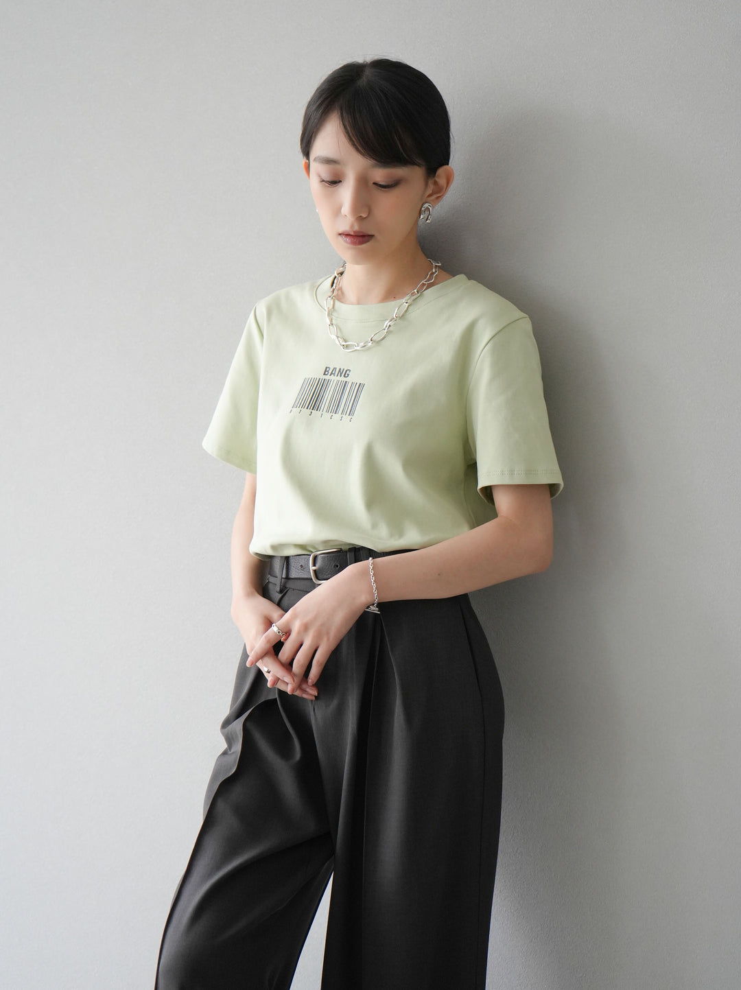 [予約]バーコードプリントTシャツ/グリーン