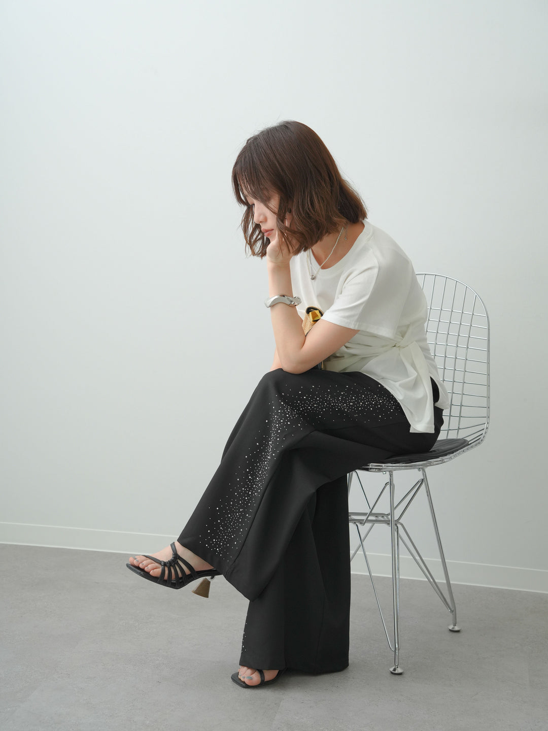 [SET]サイドノットTEE+ポーチベルト付サイドビジュータックワイドパンツ(2set)