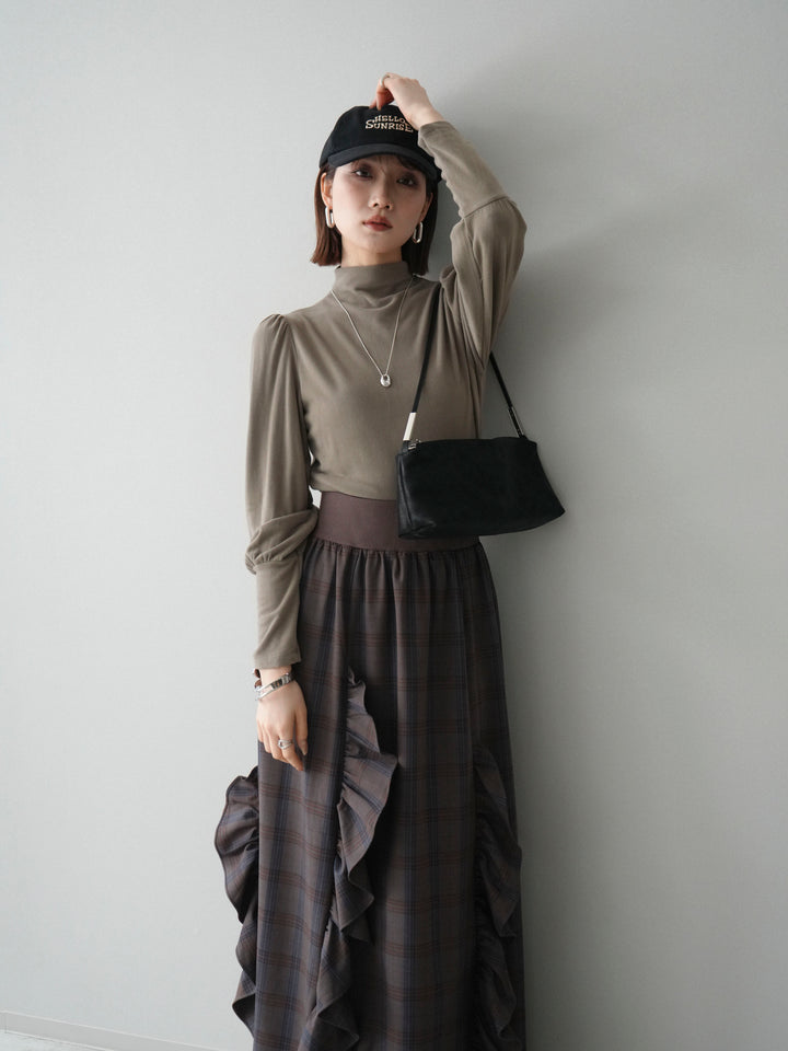 [予約]プチネックパワーショルダー起毛トップス/greige