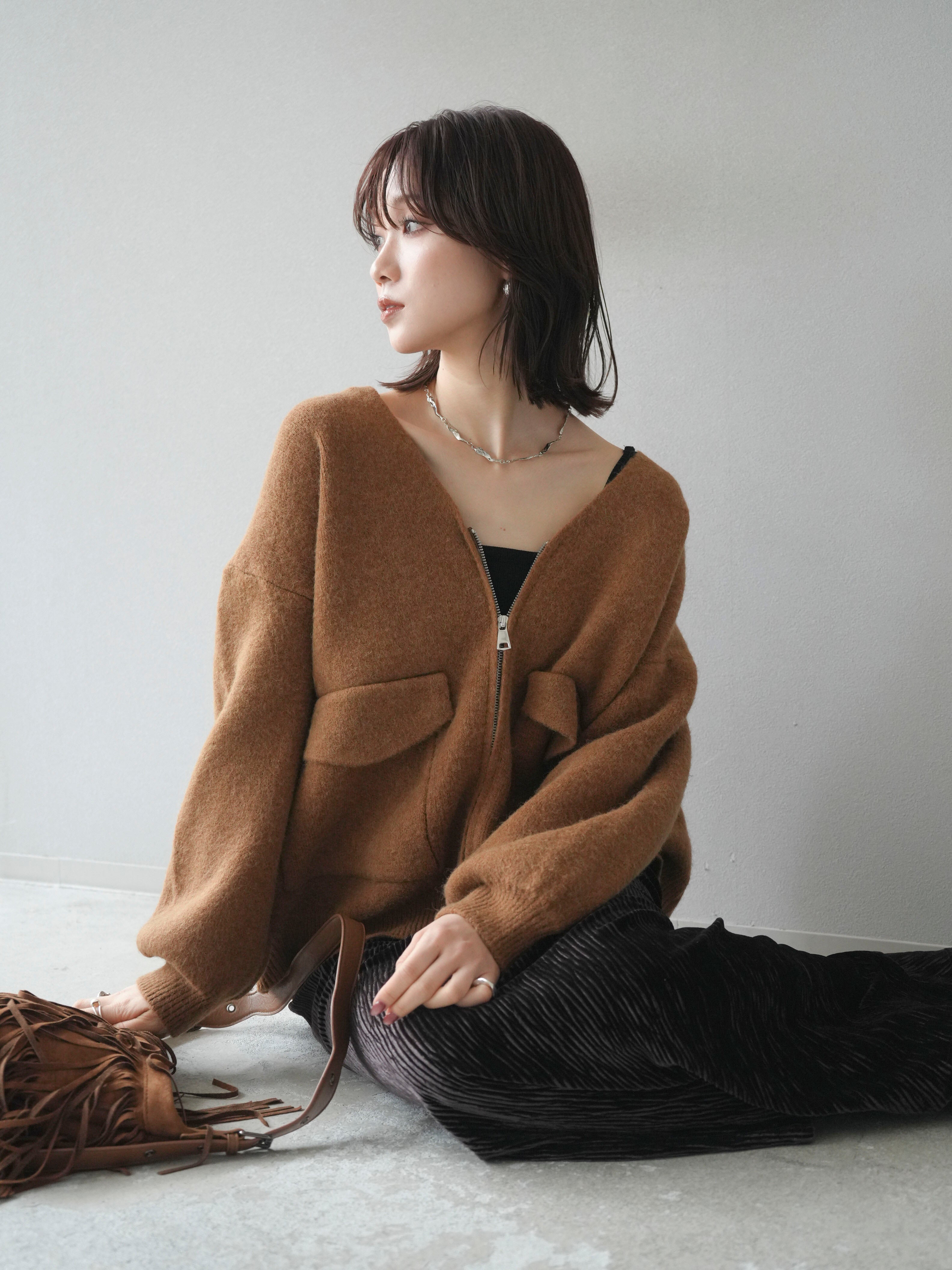 予約]BIGポケットジップニットカーディガン/camel – Lumier