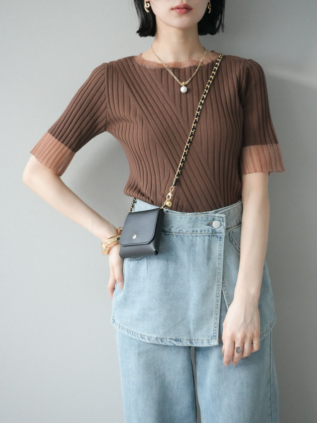 [予約]フェイクレザーチェーン付ミニポーチ/ブラック