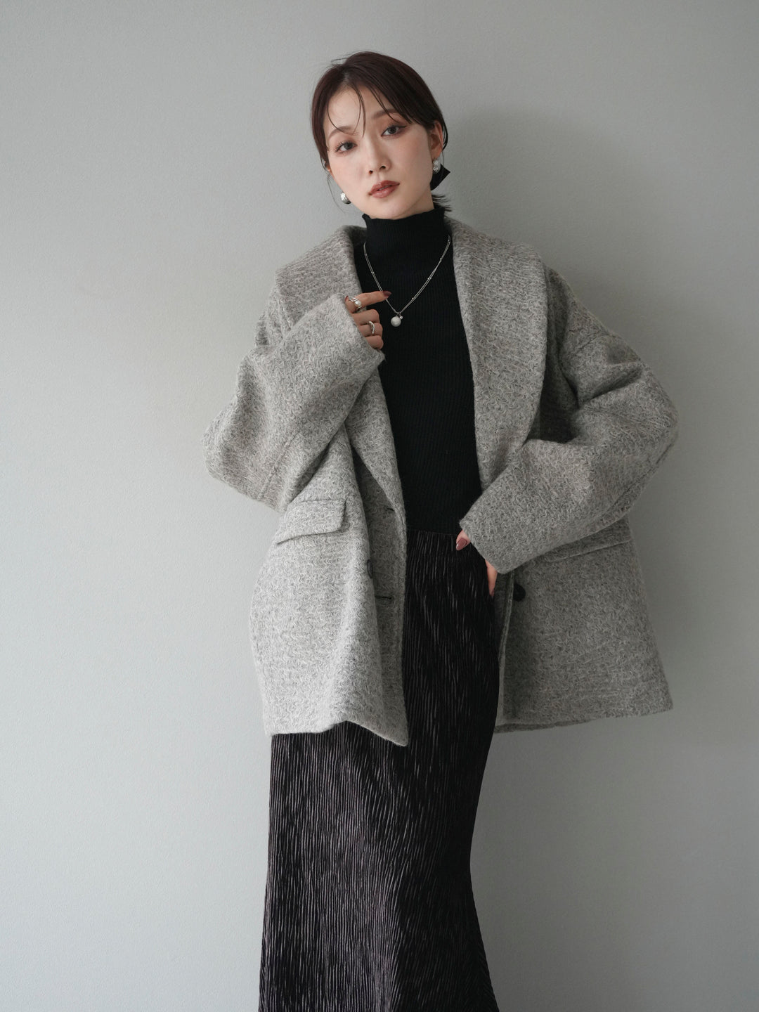 [予約]ロービング襟付きミドルコクーンコート/brown