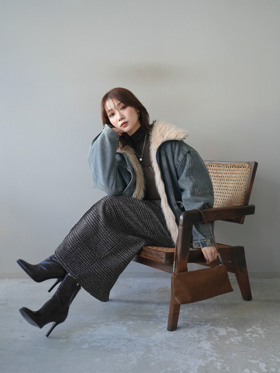 [SET]デニムxファーブルゾン+選べるアクセセット(2set)