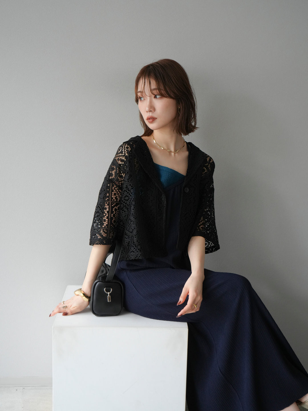 [予約]レースハーフショートジャケット/ブラック