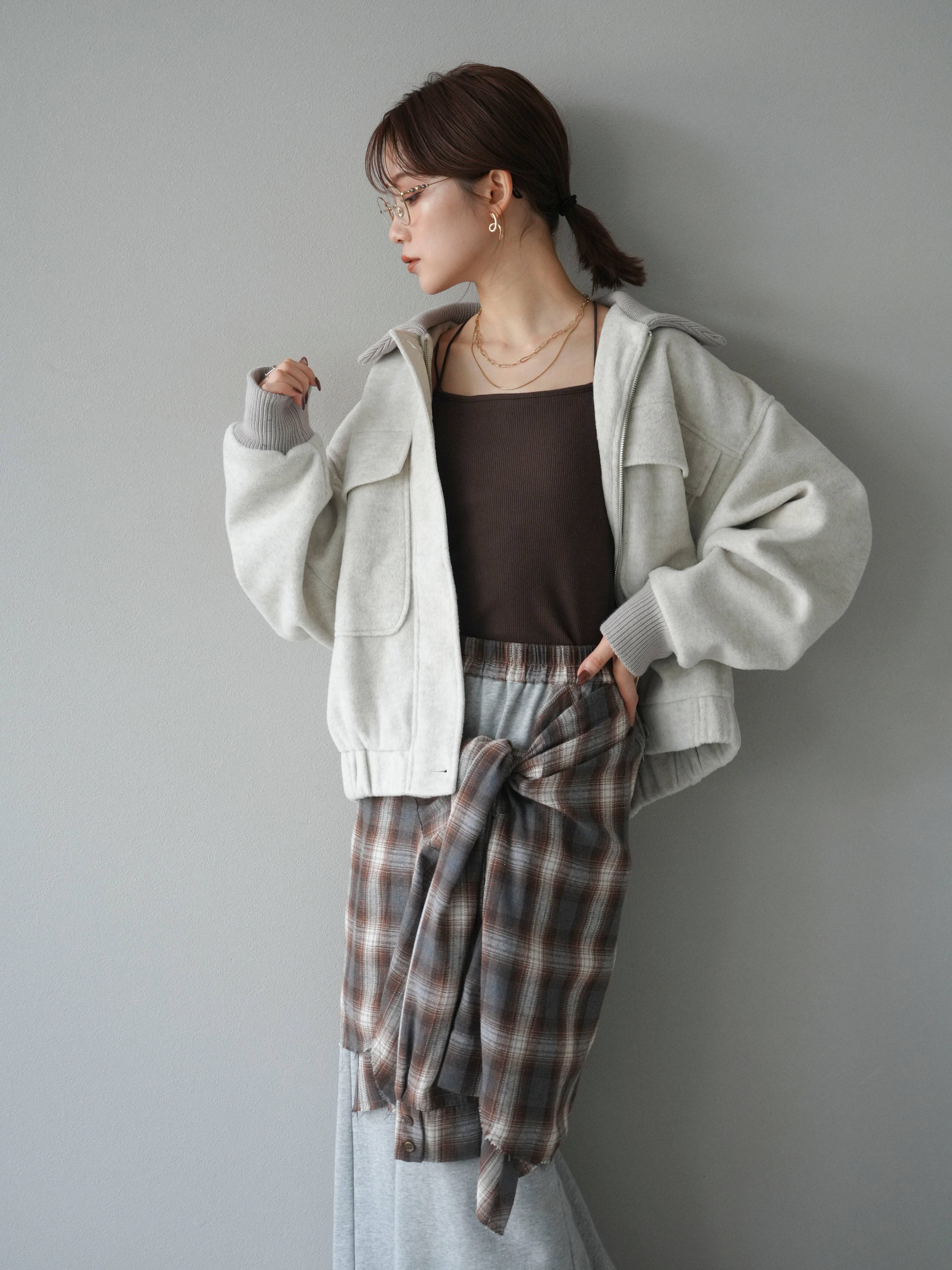 予約]ウールタッチ襟リブステンカラーショートコート/oatmeal – Lumier