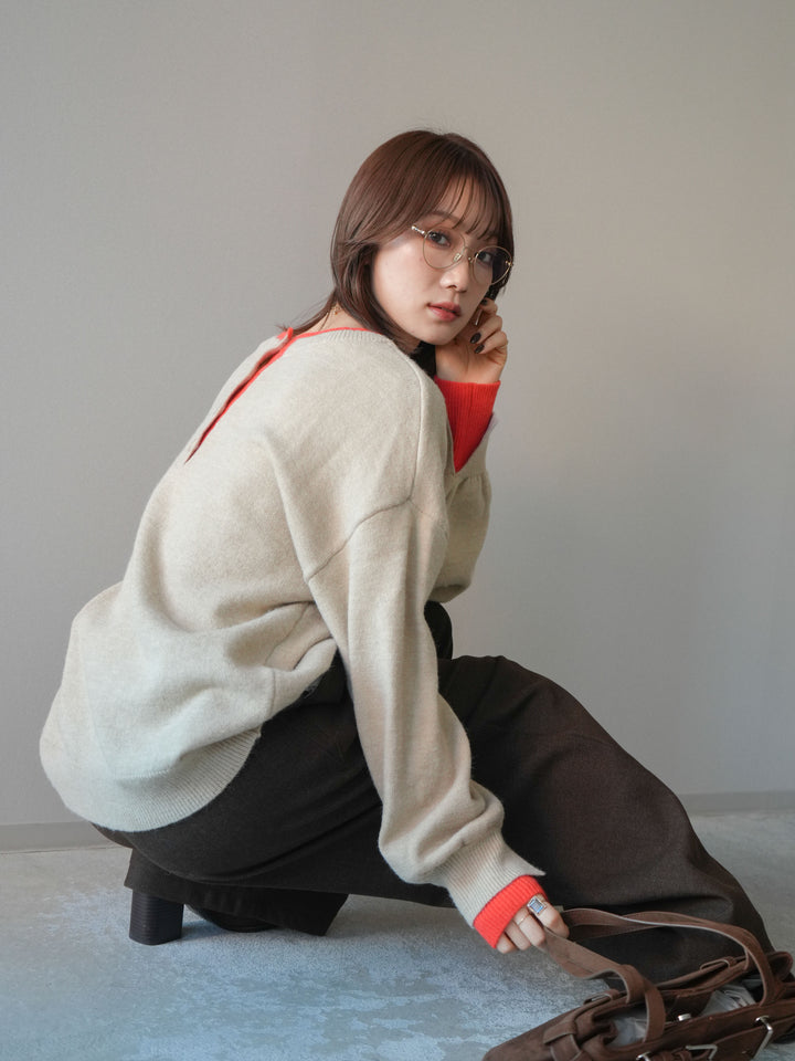 [SET]ヘンリーネック配色レイヤードニットプルオーバー+ヘンリーネック配色レイヤードニットプルオーバー(2set)