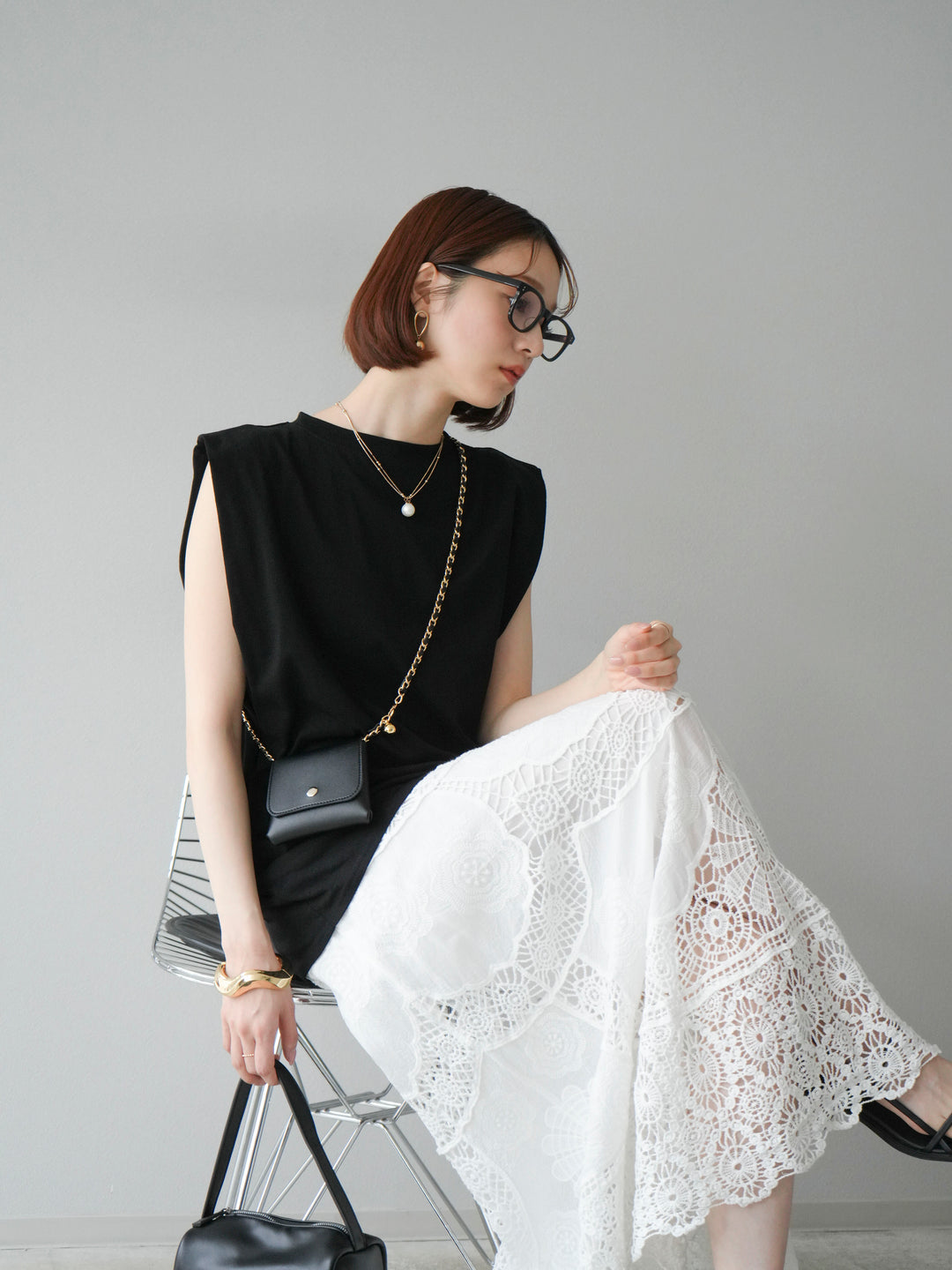 [予約]ショルダータックフレンチスリーブプルオーバー/ブラック