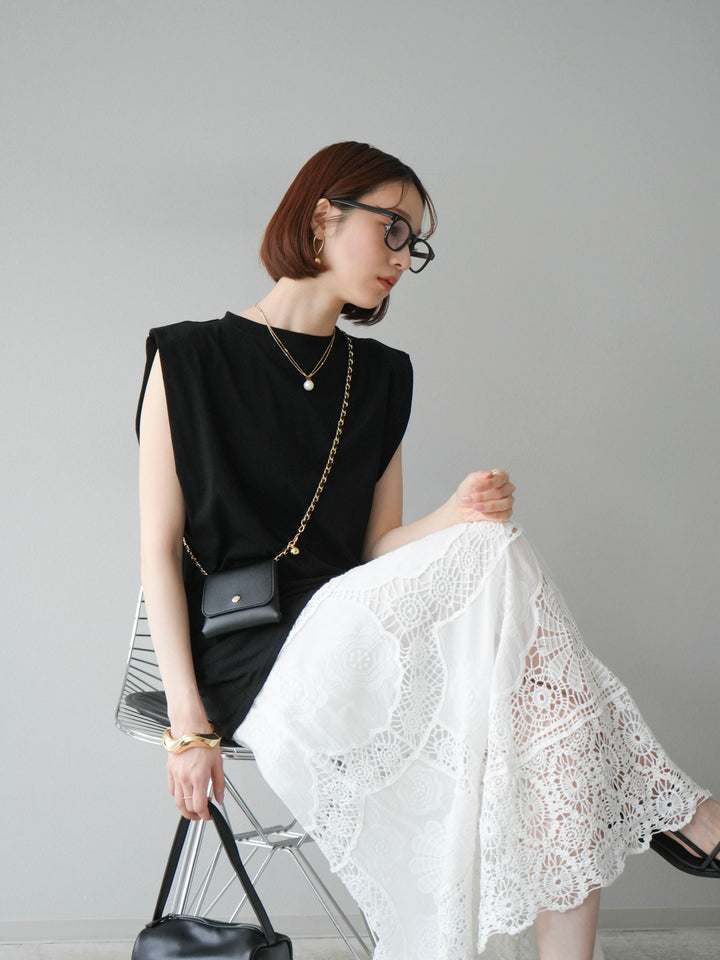 [予約]ショルダータックフレンチスリーブプルオーバー/ブラック