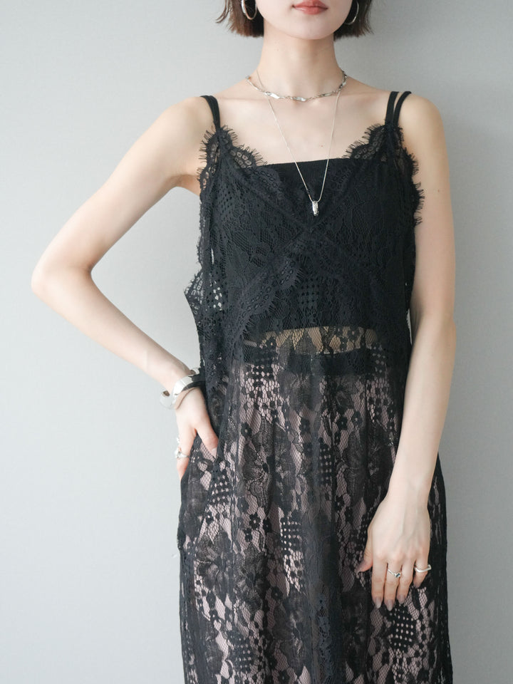 [予約]総レースチュニックキャミソール/black