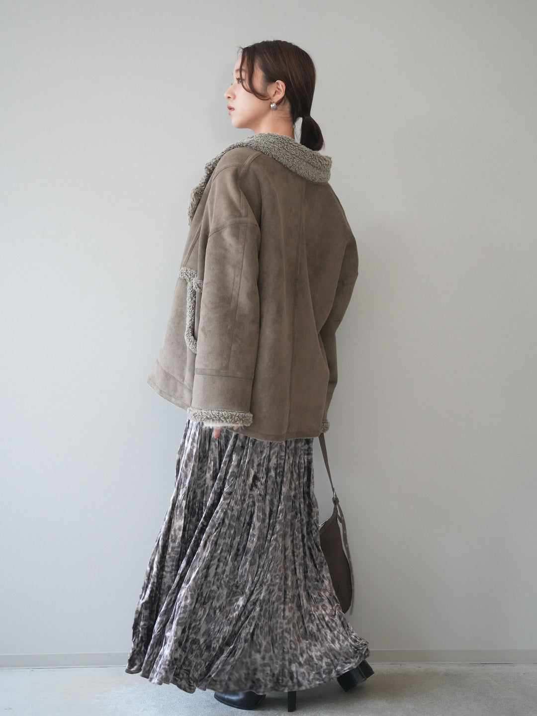 [予約]レオパードベロアワッシャーロングスカート/gray
