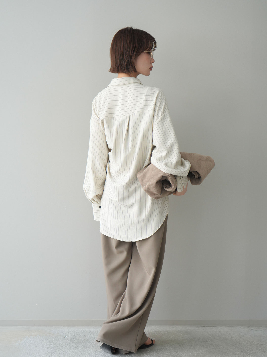 [SET]2WAYカシュクールストライプブラウス+ベルト付キーホルダーモチーフワイドパンツ(2set)