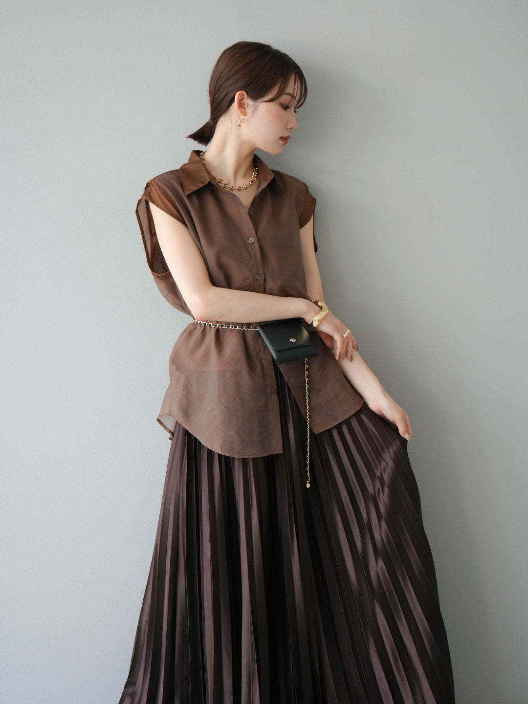 [SET] 硬紗層疊透視襯衫 + 硬紗層疊透視襯衫 (2set)