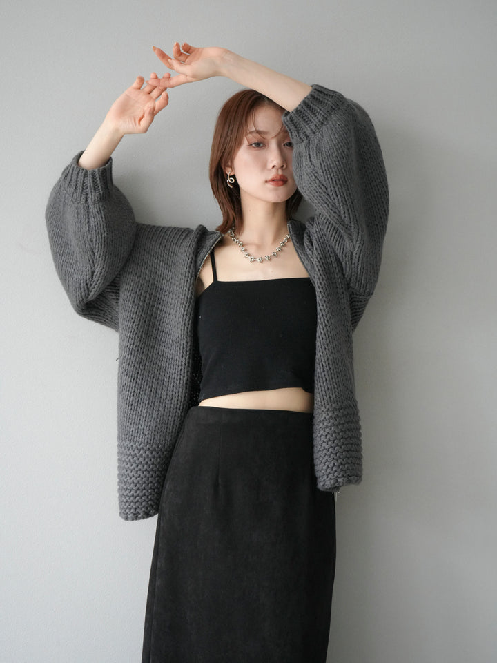 [予約]ロービングケーブルオーバーZIPニットカーディガン/チャコール