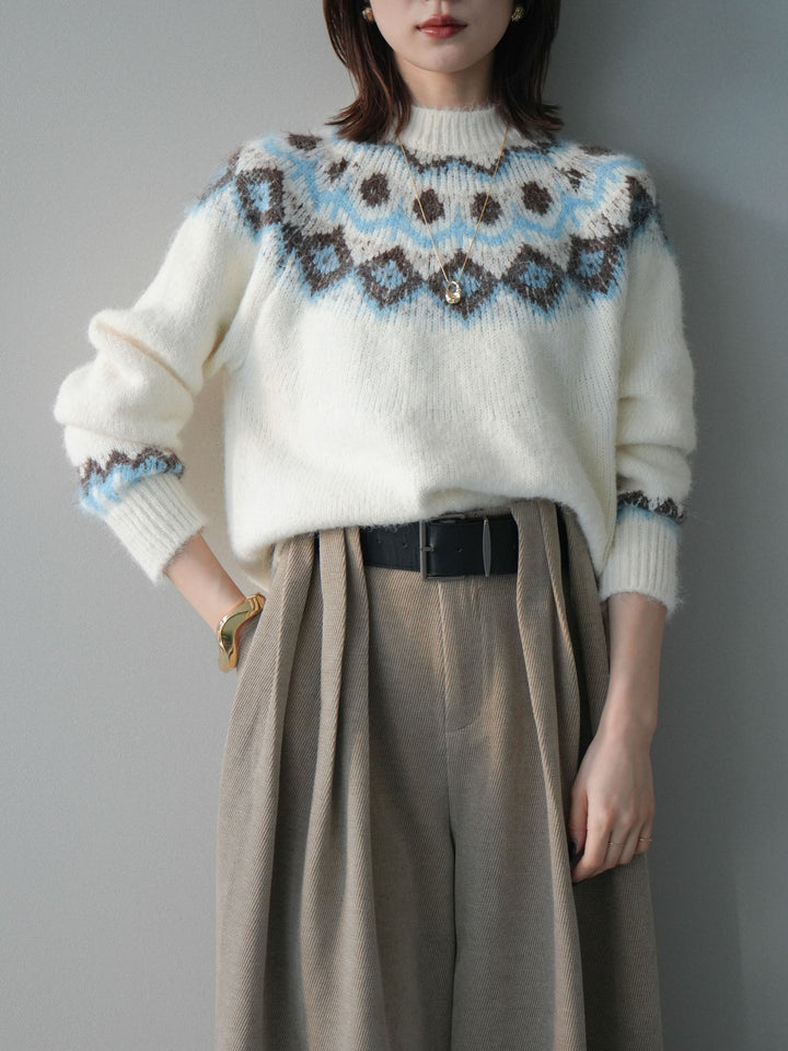 [予約]ソフトタッチ求心柄ニットプルオーバー/white