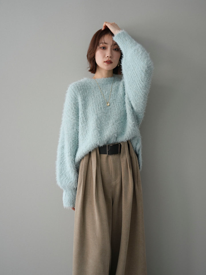 [予約]ボリュームスリーブシャギー MIXニットプルオーバー/mint