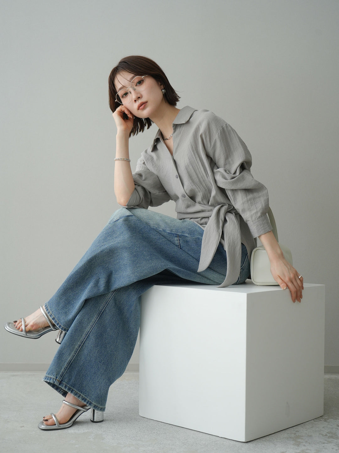 [SET]フロントアシンメトリーブラウス+選べるアクセセット(2set)