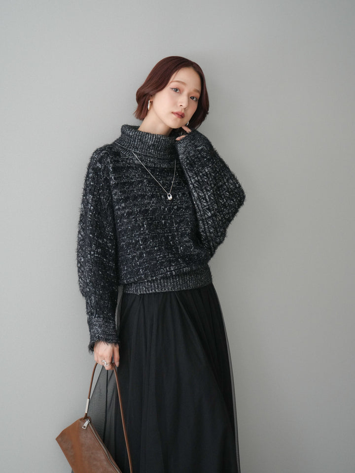 [予約]オフタートルケーブル編みニットプルオーバー/black